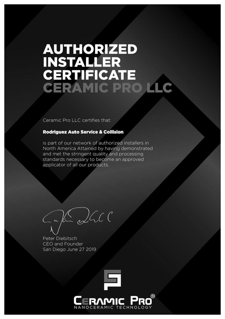 Ceramic coating certified certificate